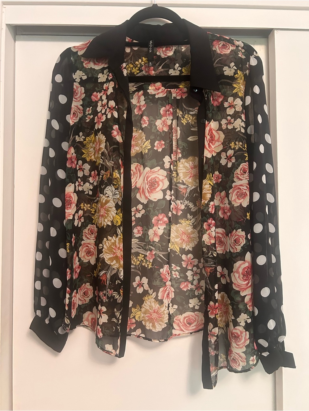 Ark & Co Black Sheer Floral and Polka Dot Blouse